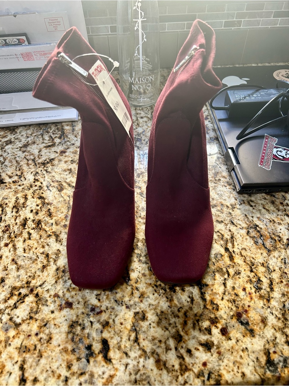 Unisa Burgundy Stretch Ankle Booties with Side Zip